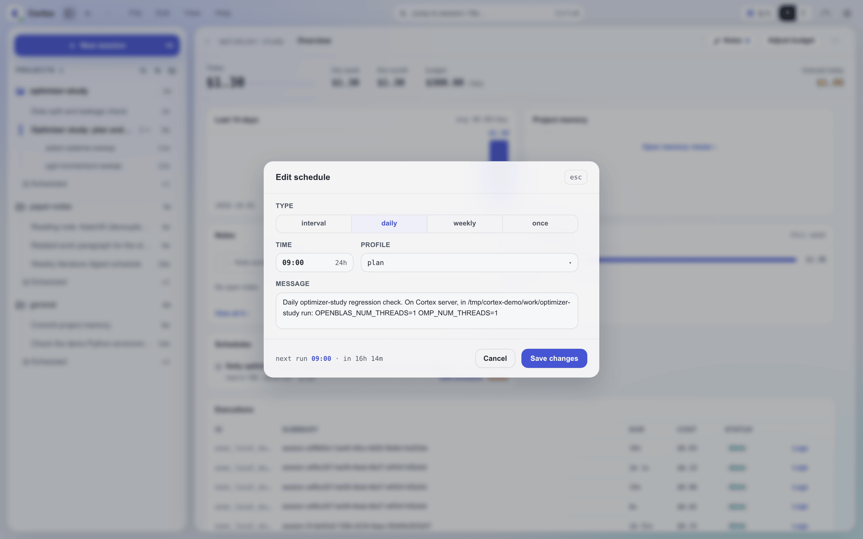 The Edit schedule dialog for a daily 09:00 check
